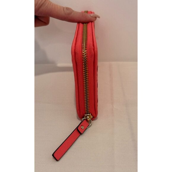 NWOT Kate Spade Coral Perforated Zip-Around Wallet With Gold Hardware orange NEW - Picture 3 of 11